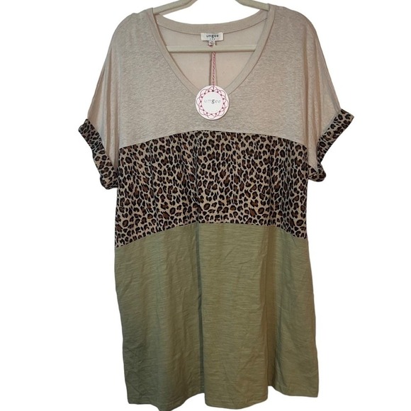 Umgee Dresses & Skirts - NWT Umgee Linen Blend Cheetah Print Lightweight Boho T-shirt Mini Dress S